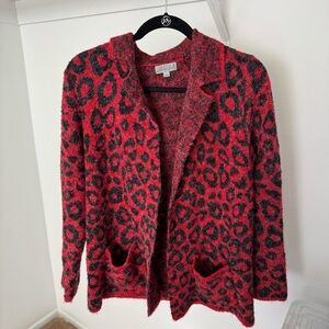 Joseph A Red and Black Leopard Print Cardigan Small Medium